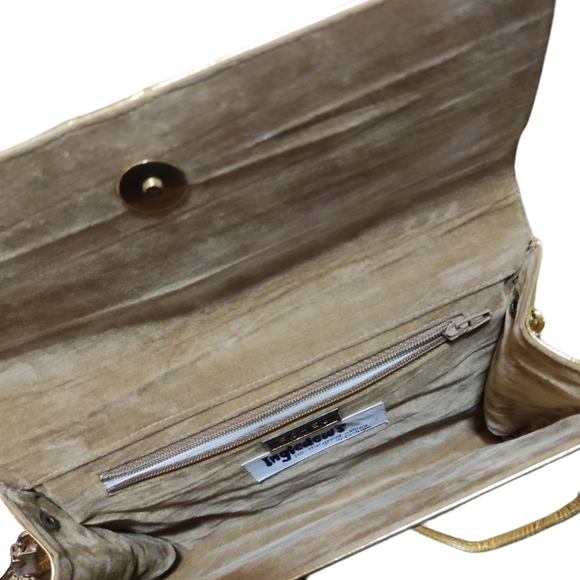 Vintage gold leather hand back with long strap - Picture 5 of 6